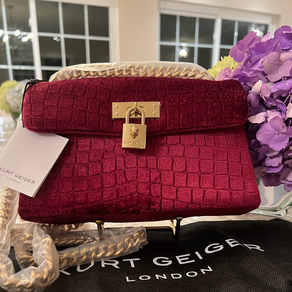 Kurt Geiger London Mini Brixton Velvet Red Crossbody Bag NWT ~  8" x 6" x 2 1/2"